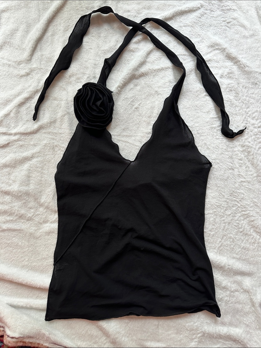 Mango Black Halter Camisole with Rosette Detail